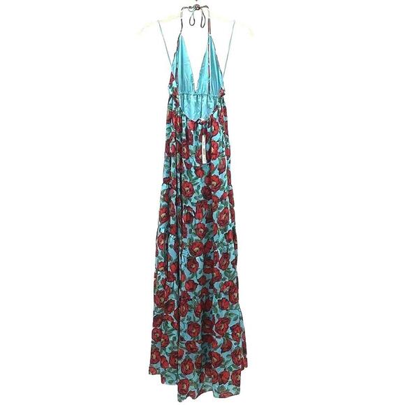 $440 NWT Alice + Olivia Beach Aqua Floral Mae Tiered Midi Maxi Dress Size 0 XS - Picture 4 of 8